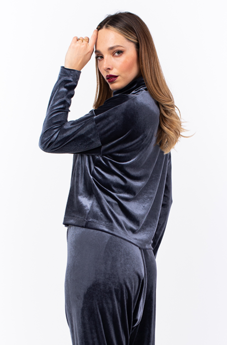 Grey Velvet Turtleneck Sweater