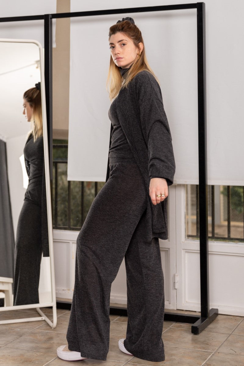 Wine Red Knit Long Trousers