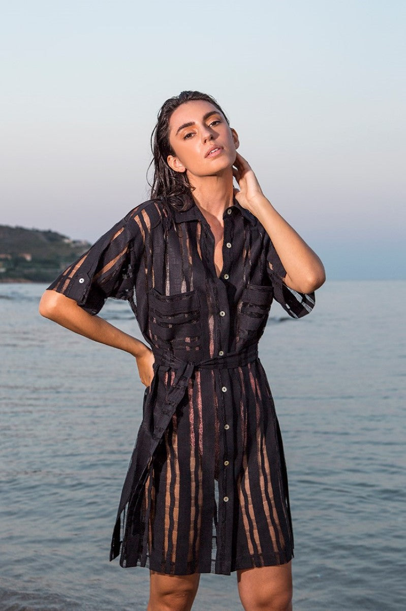 Black Sheer Co-ord Shirt Dress