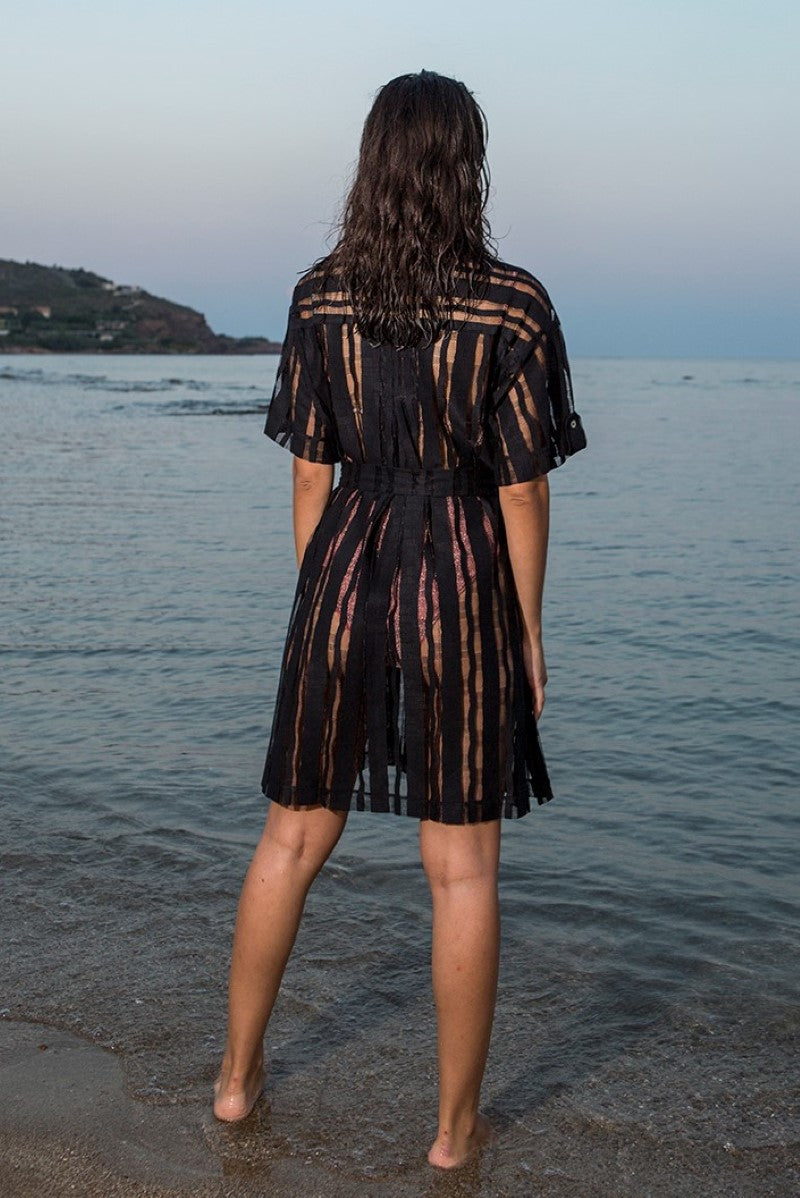 Black Sheer Co-ord Shirt Dress