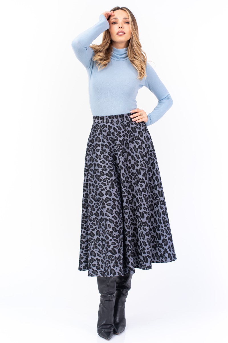 Ciel Blue Animal Print A-Line Skirt