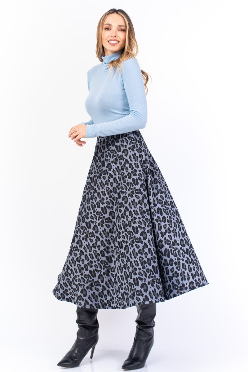Ciel Blue Animal Print A-Line Skirt
