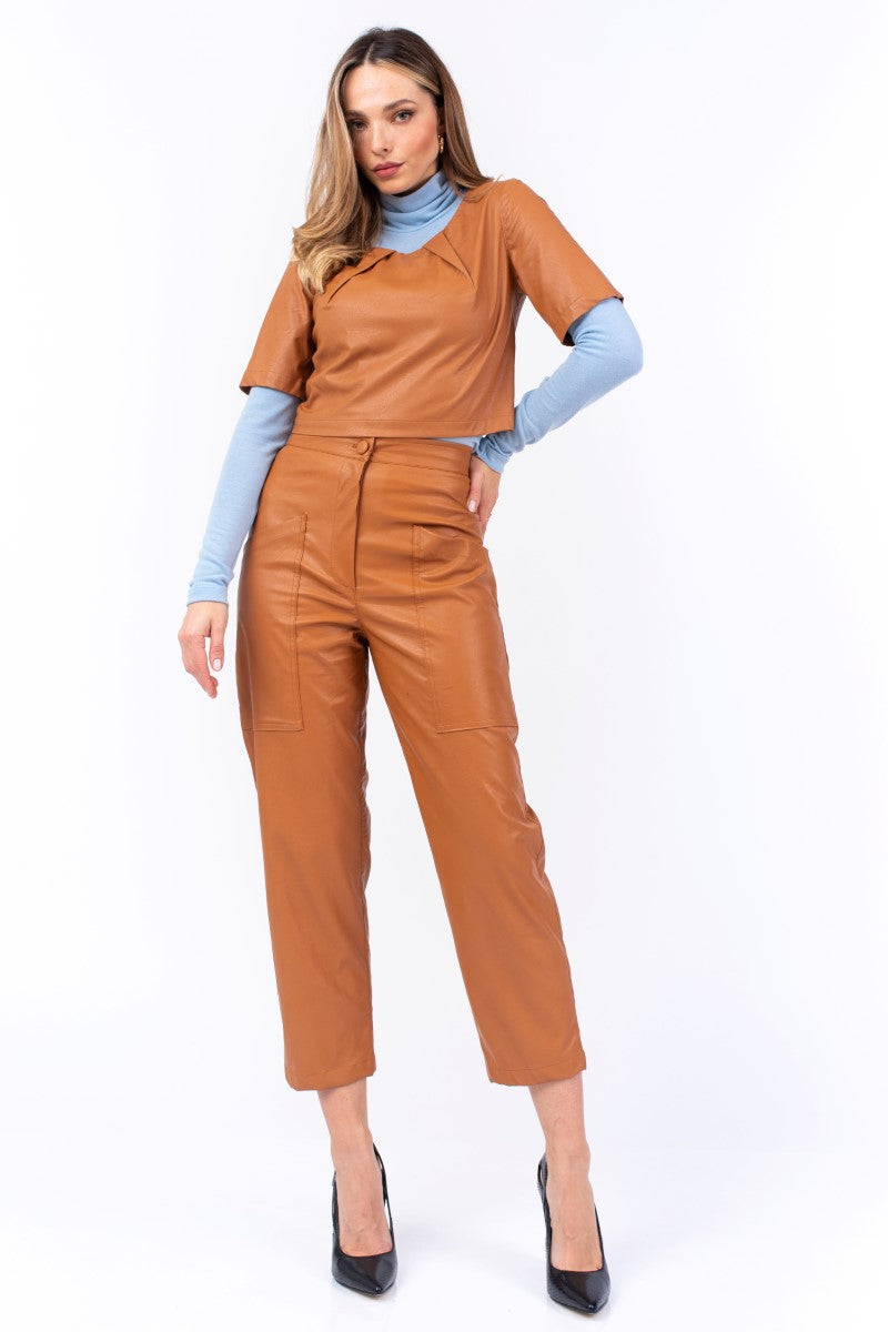 Tobacco Faux Leather Pants