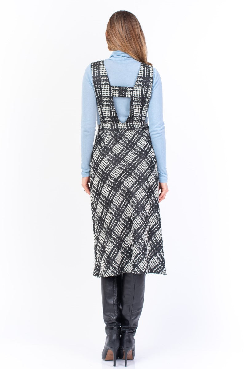 Pinafore Dress In Black & Off-White Houndstooth Check