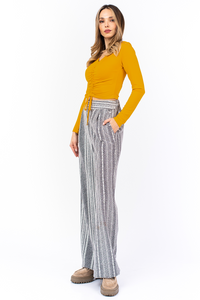 Grey Striped Flowing Trousers