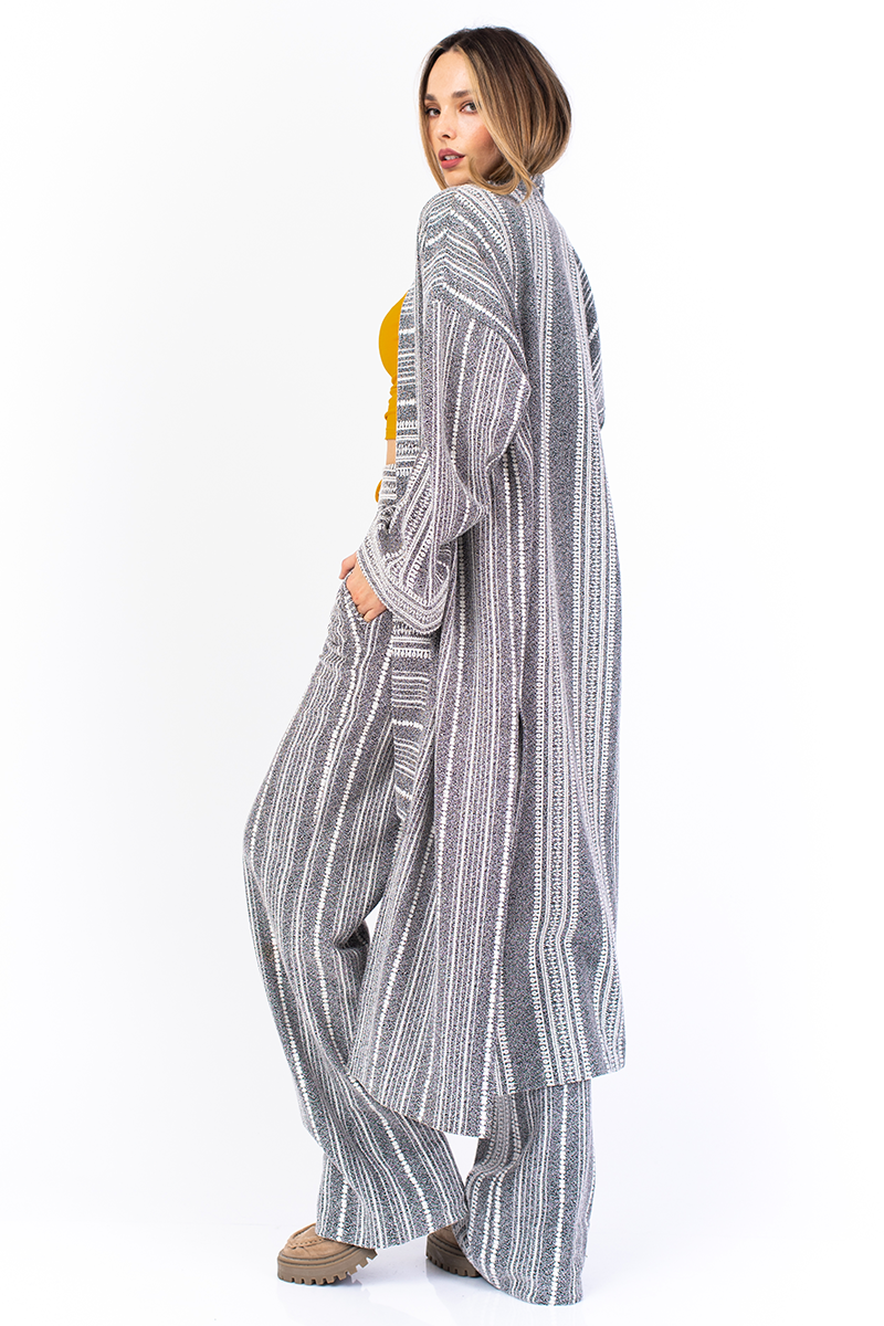 Grey Striped Long Cardigan