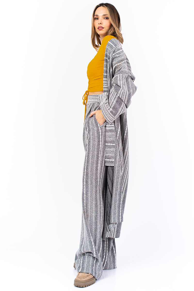 Grey Striped Long Cardigan
