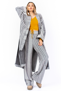 Grey Striped Long Cardigan