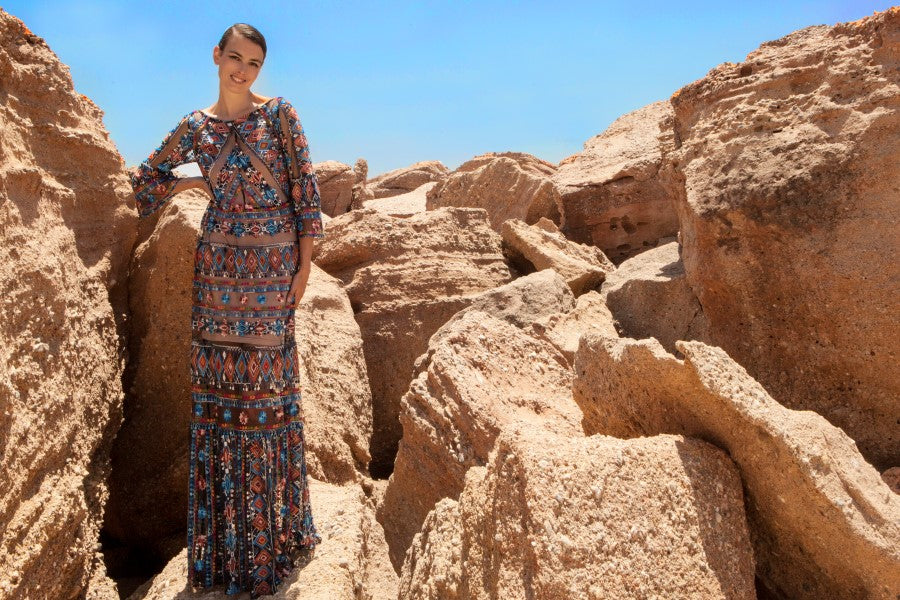 Black Aztec Printed Lace Dress