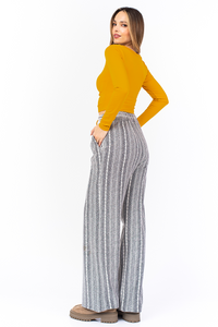 Grey Striped Flowing Trousers