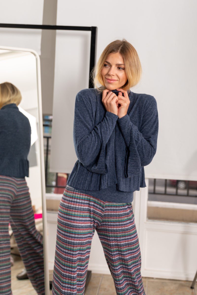 Grey Striped Rib Trousers