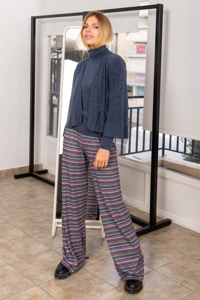 Grey Striped Rib Trousers