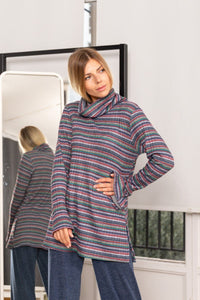Grey Striped Long Sweater
