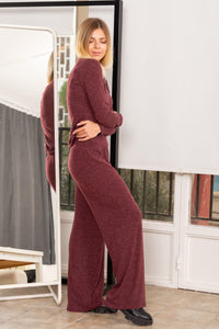 Wine Red Knit Long Trousers