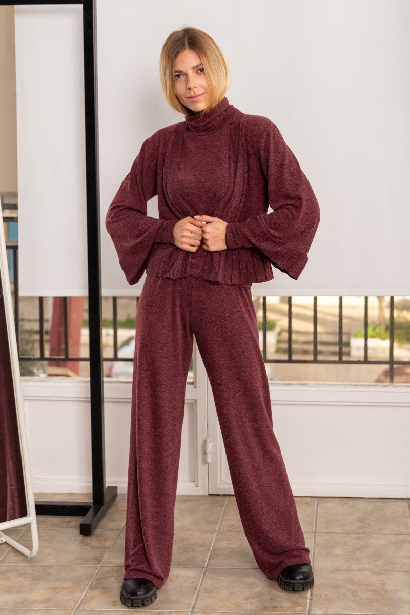 Wine Red Knit Long Trousers