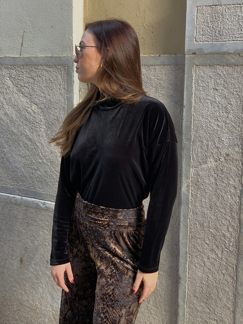 Black Velvet Turtleneck Sweater - Main Image