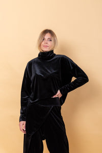 Black Velvet Turtleneck Sweater