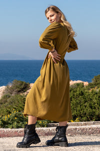 Olive Buttoned Dress