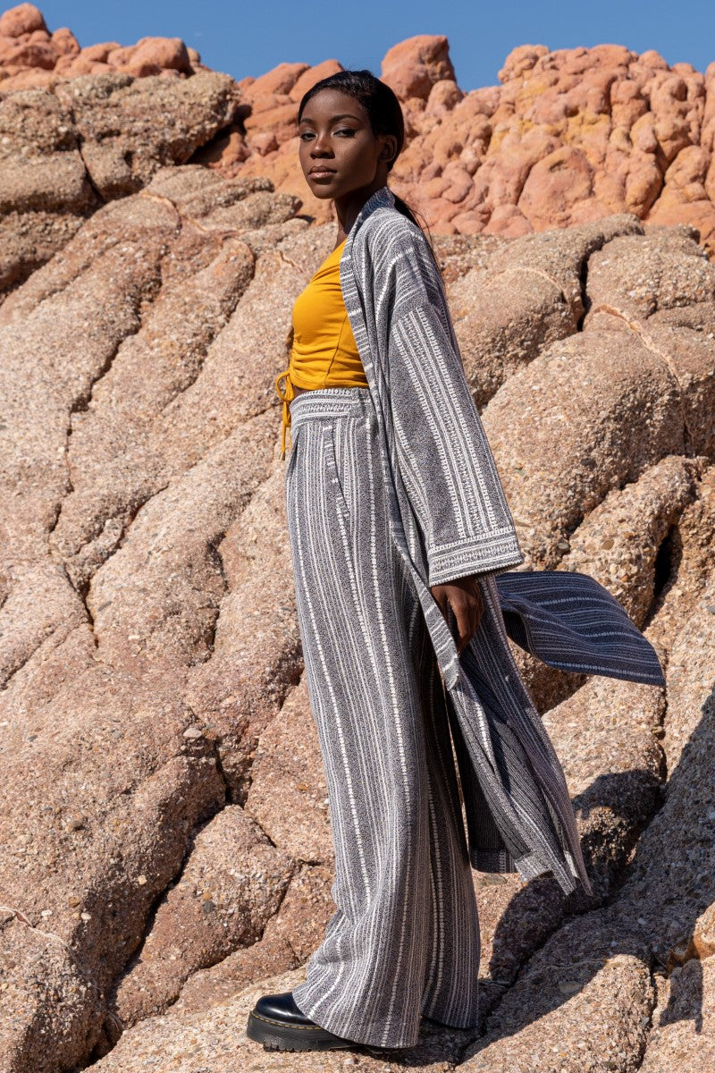 Grey Striped Long Cardigan