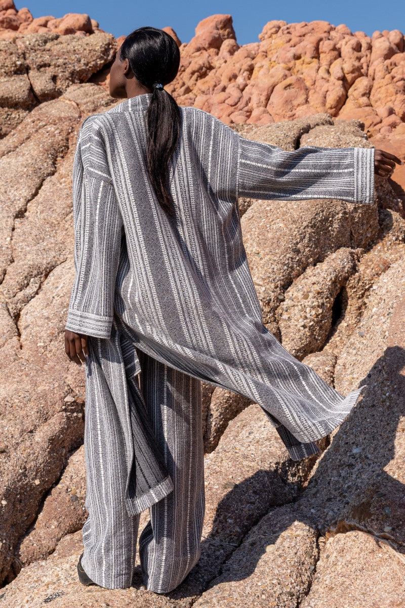 Grey Striped Long Cardigan