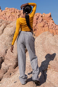 Grey Striped Flowing Trousers