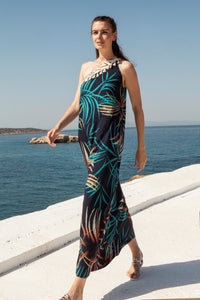 Blue One-shoulder Maxi Dress With Tassels