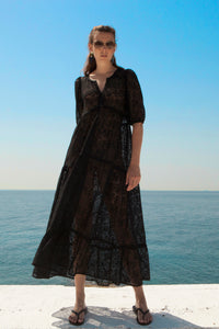 Black  Lace Kaftan Maxi Dress With Ruffles