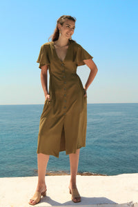 Olive Buttoned Dress