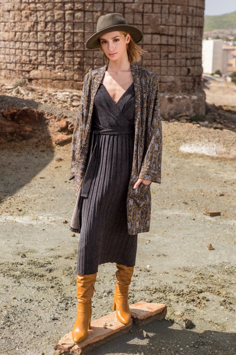 Grey & Mustard Printed Cardigan