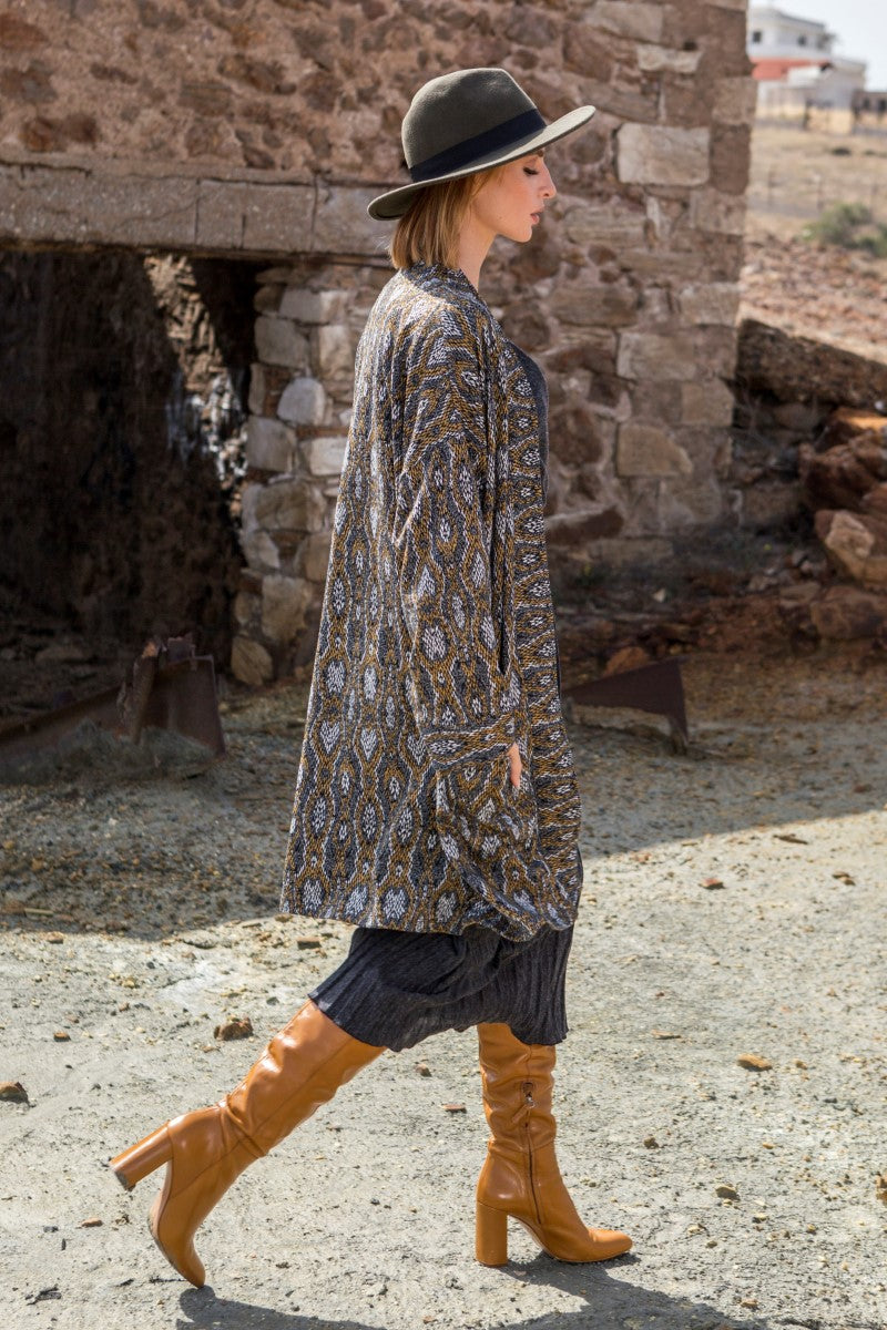 Grey & Mustard Printed Cardigan