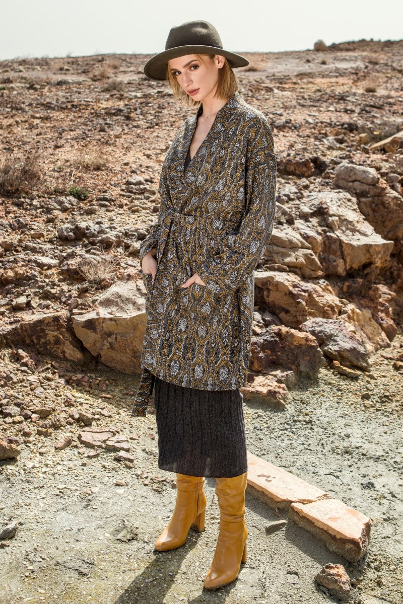 Grey & Mustard Printed Cardigan