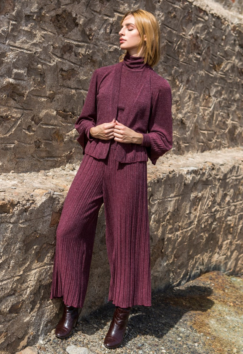 Wine Red Knit Cardigan