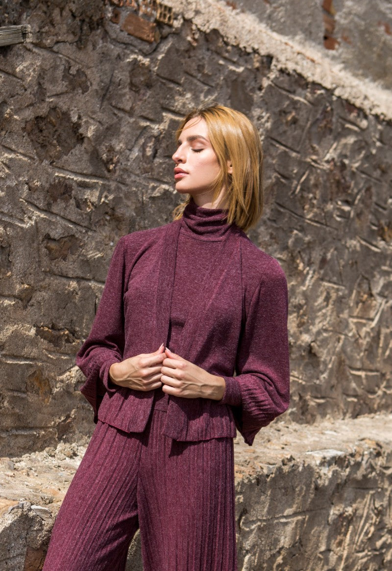 Wine Red Knit Cardigan