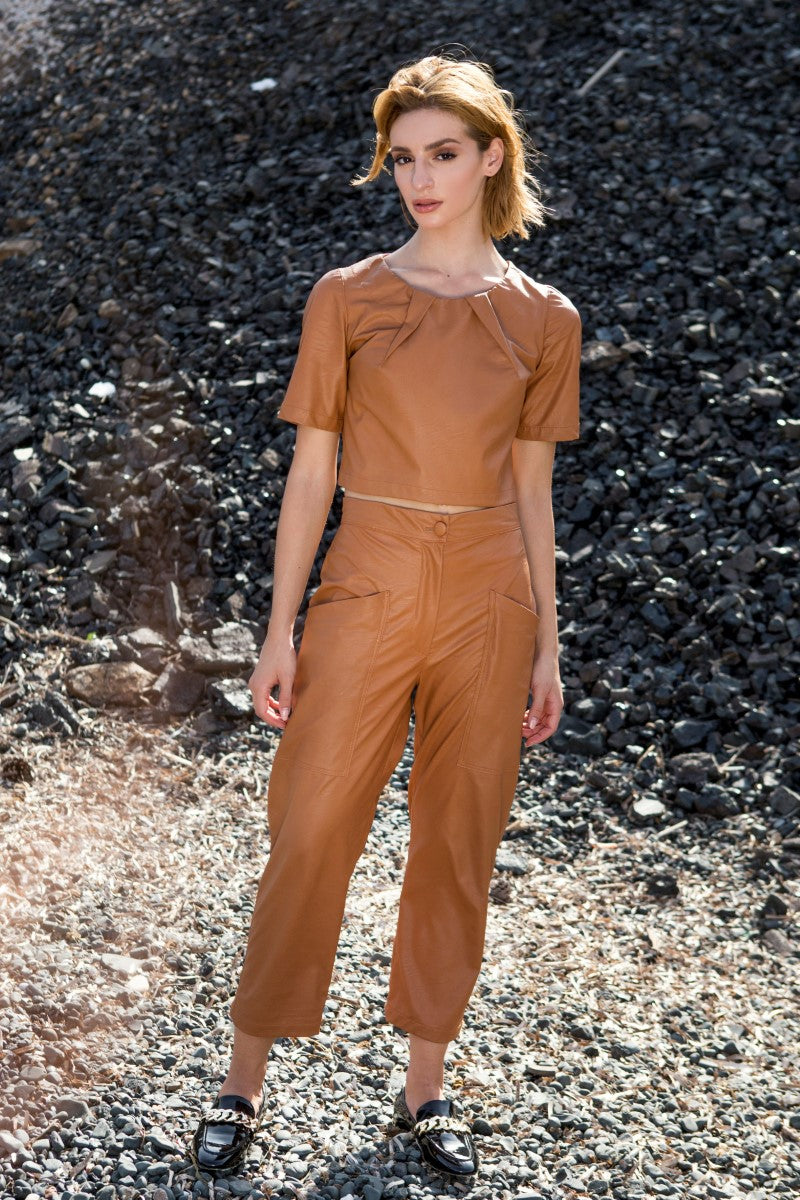 Tobacco Faux Leather Pants