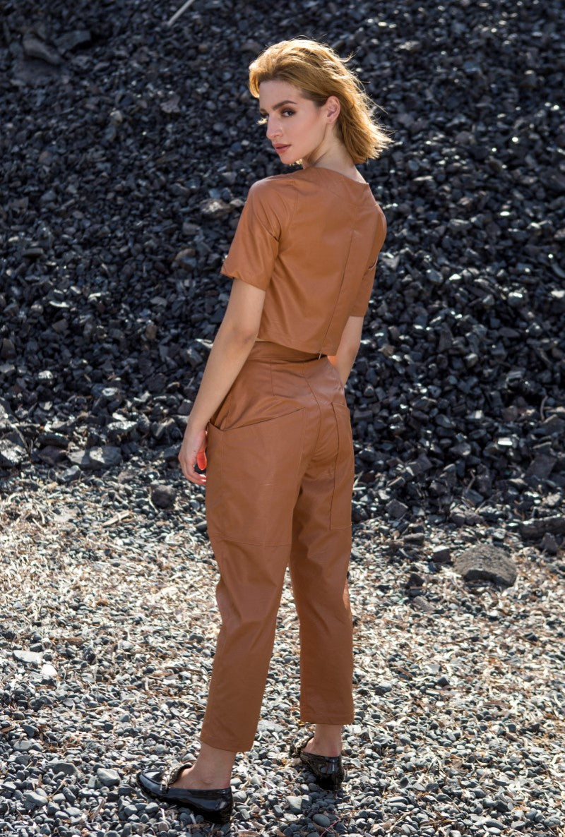 Tobacco Faux Leather Pants