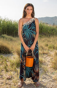 Blue One-shoulder Maxi Dress With Tassels