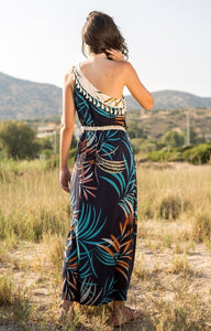 Blue One-shoulder Maxi Dress With Tassels