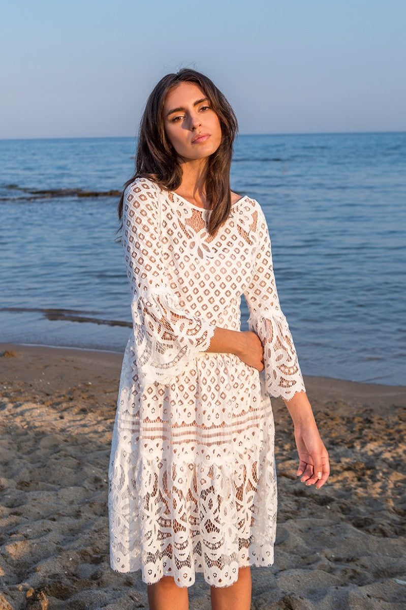 white lace bell sleeve mini dress Endless Rose