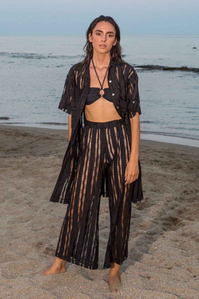 Black Sheer Co-ord Shirt Dress