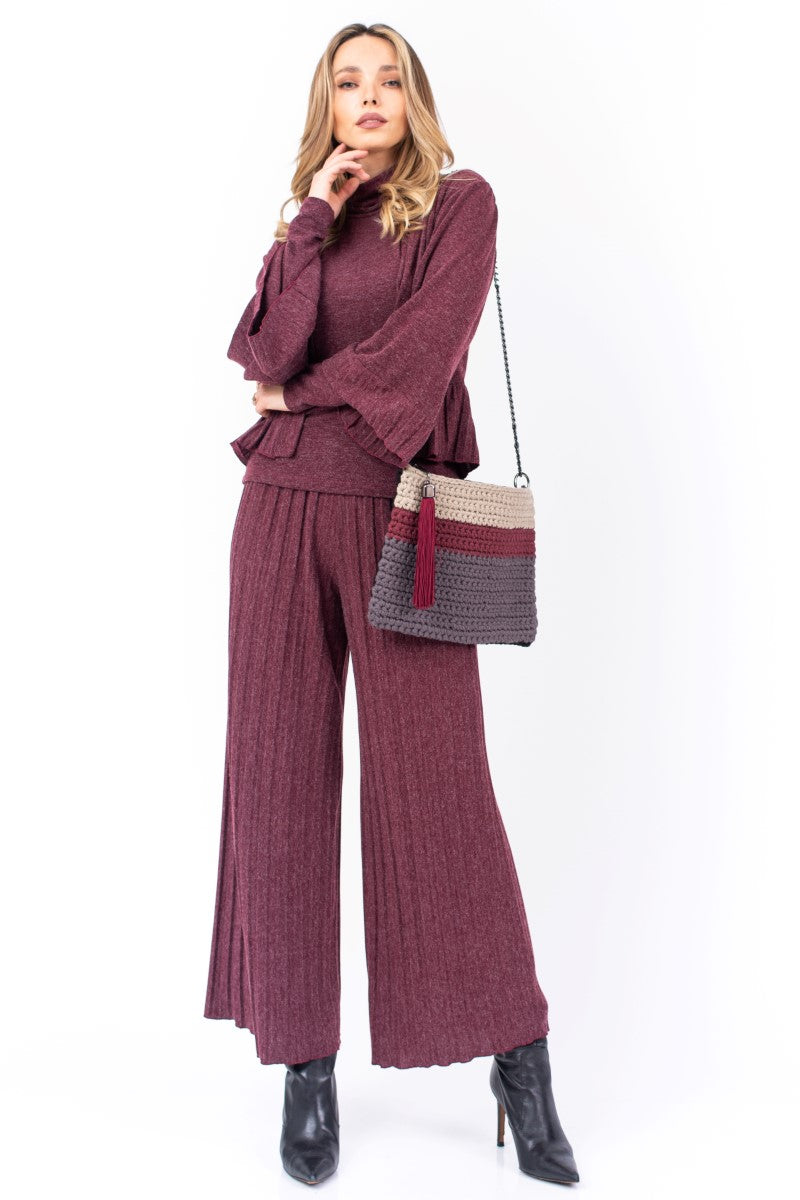 Wine Red Knit Cardigan