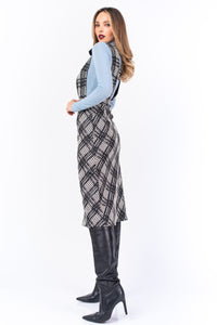 Pinafore Dress In Black & Off-White Houndstooth Check