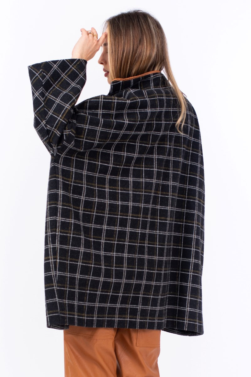 Plaid Oversized Cardigan With Sleeves