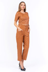 Tobacco Faux Darted Leather Top