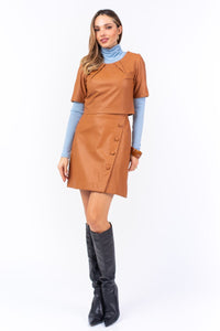 Tobacco Faux Darted Leather Top