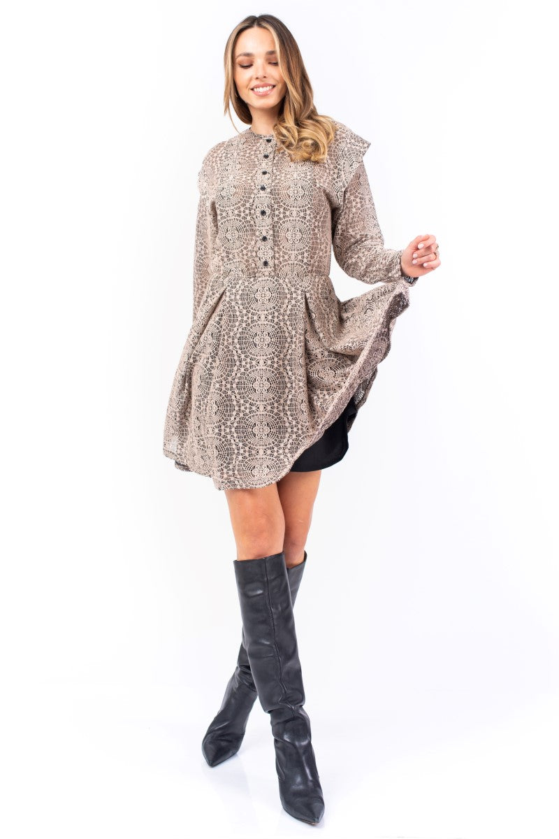 Taupe Lace Mini Dress