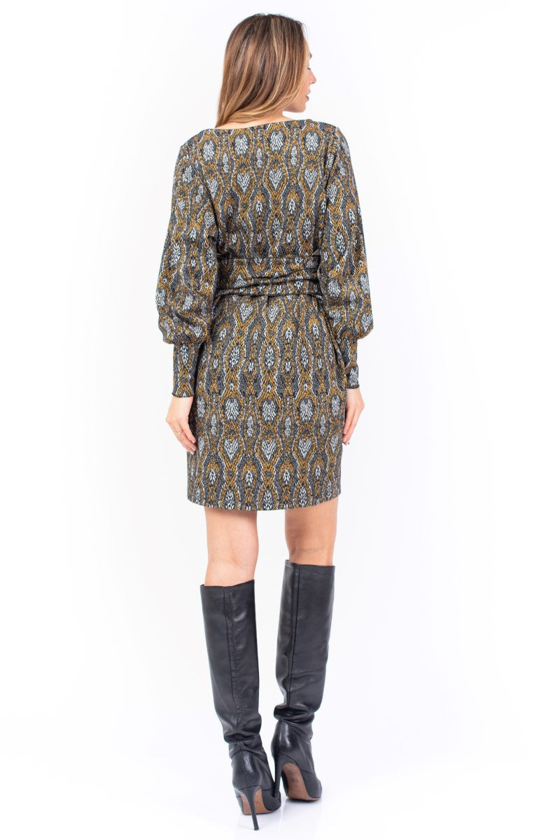 Grey & Mustard Wrap Around Dress