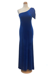 Electric Blue Velvet One Shoulder Dress With High Slit