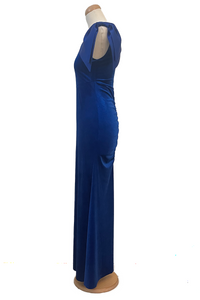 Electric Blue Velvet One Shoulder Dress With High Slit